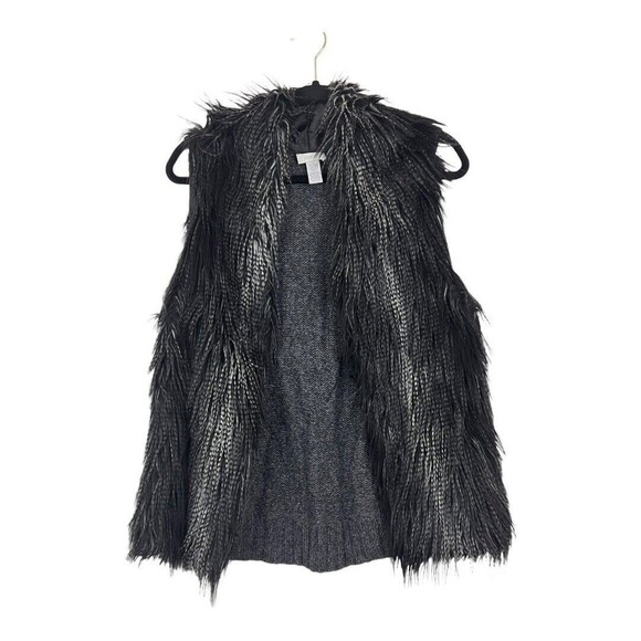 Chicos Womens Size Small Gray Faux Fur Open Front Vest - Picture 1 of 4